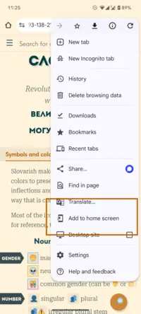 Android PWA installation screenshot